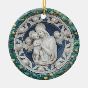 Della Robbia Madonna Child Cherubs Garland Blue Keramisch Ornament