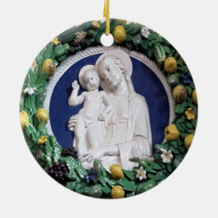Della Robbia Madonna met kind en fruitguirlande Keramisch Ornament