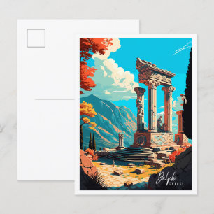 Delphi Griekenland vintage reisillustratie Briefkaart