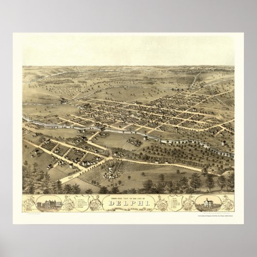 Delphi, IN Panorama - 1868 Poster (Voorkant)