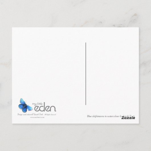 Delphinines bleus dans carte postale aquarelle (Dos)