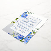 Delphinium blauwe bloemen verandering van huwelijk folie uitnodiging (Gedraaid)