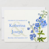 Delphinium blauwe waterverf bruiloft uitnodiging (Voorkant)