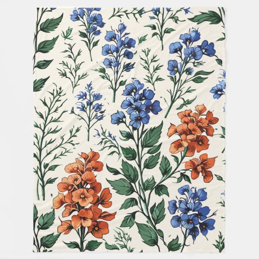 Delphinium bloemen ontwerp, Botanische elegantie Fleece Deken (Voorkant)