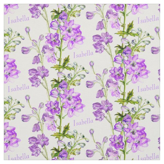 Delphinium botanique art violet blanc nom tissu (Échantillon)