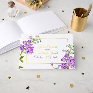 Delphinium floral pourpre aquarelle mariage or