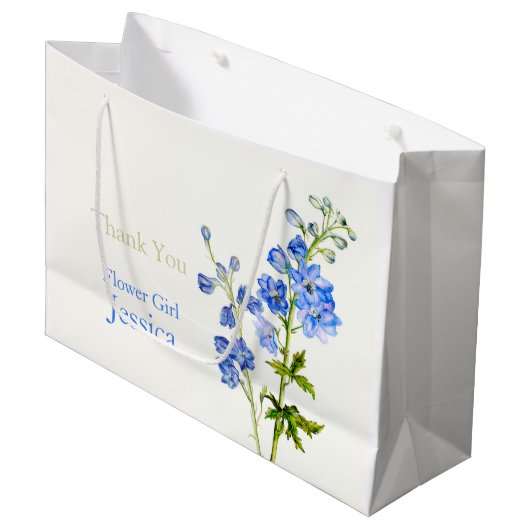 Delphinium mariage bleu fleur fille en faveur sac (Devant Angle)