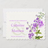 Delphinium paarse waterverf bruiloft uitnodiging (Voorkant)