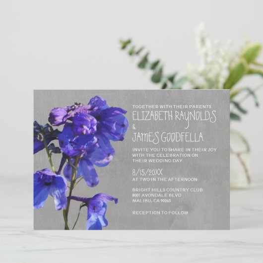 Delphinium Wedding Invitations Kaart (Staand voorkant)