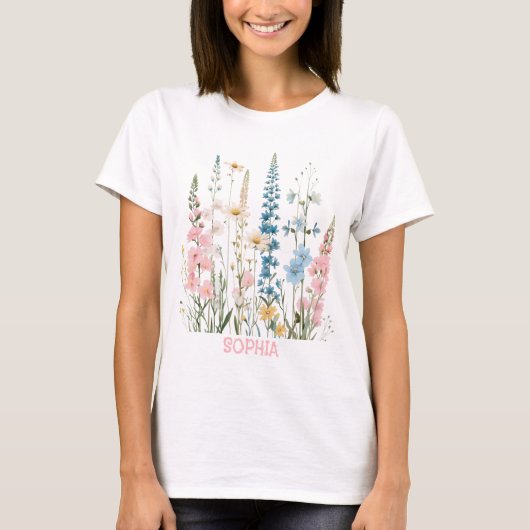 Delphiniums en Daisies Patroon T-shirt (Voorkant)