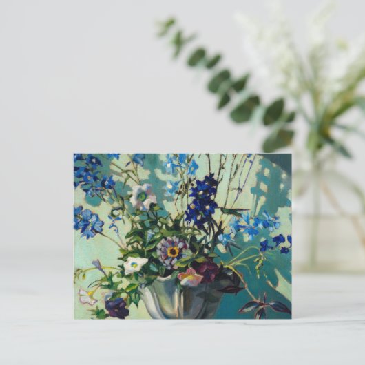 Delphiniums in a White Vase by Grant Wood Briefkaart (Staand voorkant)