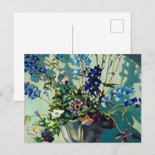 Delphiniums in a White Vase by Grant Wood Briefkaart (Voorkant / Achterkant)