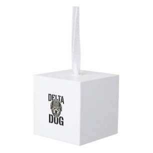 Delta Dog Bulldog Helm Vintage Gravure Ontwerp_ Kubus Ornament