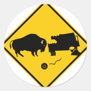 Delta Junction, Alaska, Bison Warning Sign. Ronde Sticker