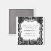 Deluxe Bewaar de datum Bruiloft Kant Wit Magneet (Voorkant / Achterkant)