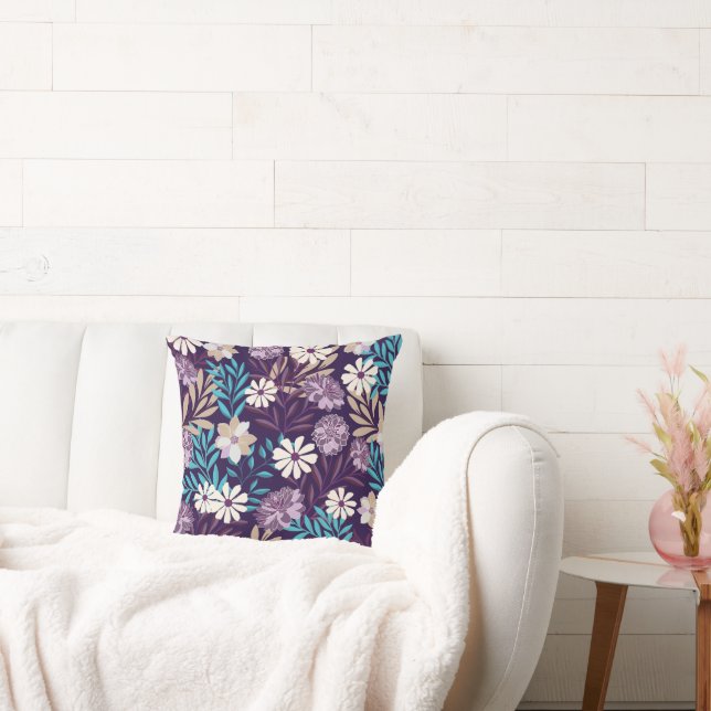 Deluxe Blue & Bourgogne Floral Sierkussen (Bank)