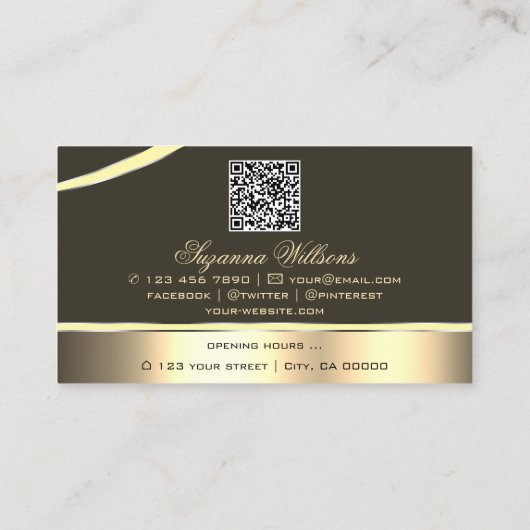 Deluxe goudbruine gebogen lijnen monogram QR-code Visitekaartje (Achterkant)