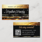 Deluxe Gouden Zwarte Sparkle Sterren Ombre QR Code Visitekaartje (Voorkant / Achterkant)