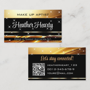 Deluxe Gouden Zwarte Sparkle Sterren Ombre QR Code Visitekaartje