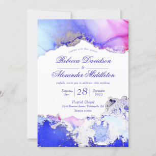 Deluxe Jewel Tones Ink Wash Wedding Invitation Kaart