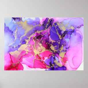 Deluxe Paarse roze goudinksstroom. Vloeibare lagen Poster