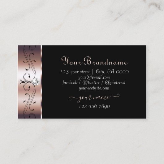 Deluxe Roos Goud en Zwart Grenzen Monogram Visitekaartje (Achterkant)