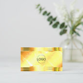 Deluxe Shimmery Yellow Gold Borders Logo QR-code Visitekaartje (Staand voorkant)