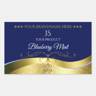 Deluxe Wavy Gold Decor Donkerblauw Monogram Label