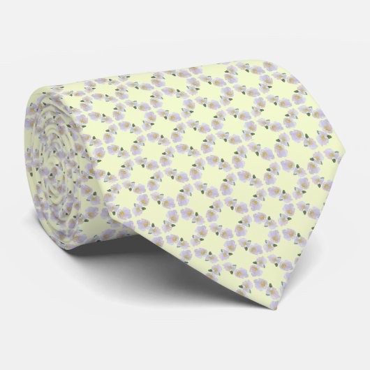 Deluxe White Floral Yellow Background Stropdas (Opgerold)