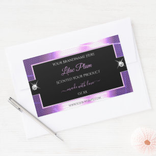 Deluxe Zwart Lila Shiny Brilliants Productlabel Rechthoekige Sticker