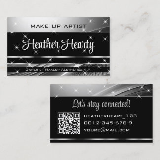 Deluxe Zwart Zilver Grijs Ombre Glitter en QR-code Visitekaartje
