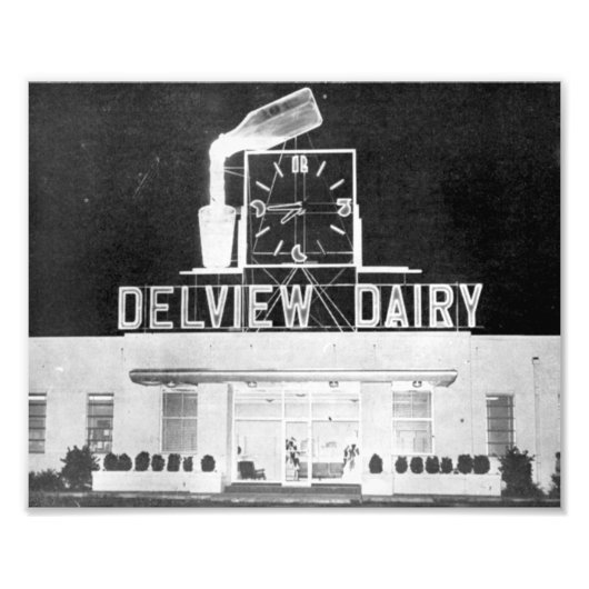 Delview Dairy bij nacht Foto Afdruk (Voorkant)