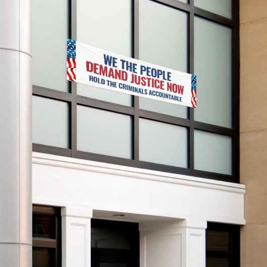 Demand Justice | 8 Ft Banner | wit (Buitenkant Gebouw)