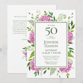 Demande de carte 50th Birthday Pink Hydrangeas (Devant / Derrière)