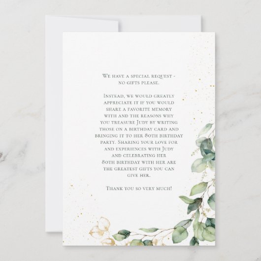 Demande de carte Eucalyptus 80e anniversaire (Dos)