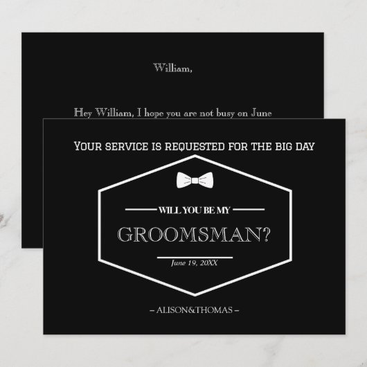 Demande de témoin de mariage carte d'invitation (Devant / Derrière)