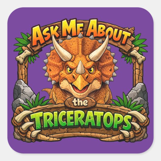 Demandez-moi à propos du Triceratops | Autocollant (Devant)