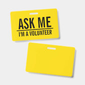 Demandez-moi | Badge de bénévole jaune (Avant & arrière)