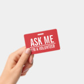 Demandez-moi | Badge de bénévole rouge (Manuel / portable)