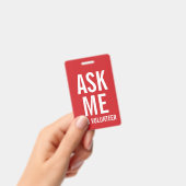 Demandez-moi | Badge de bénévole rouge (Manuel / portable)