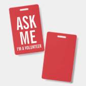 Demandez-moi | Badge de bénévole rouge (Avant & arrière)