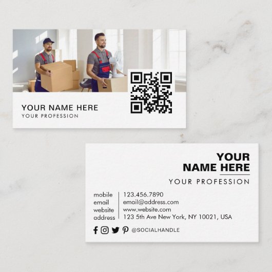 déménagement carte de visite QR Code (Devant / Derrière)