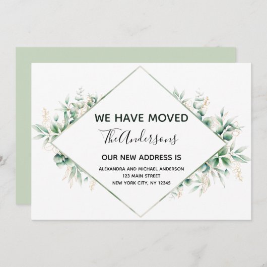 Déménagement Faire-part Eucalyptus verdure (Devant / Derrière)