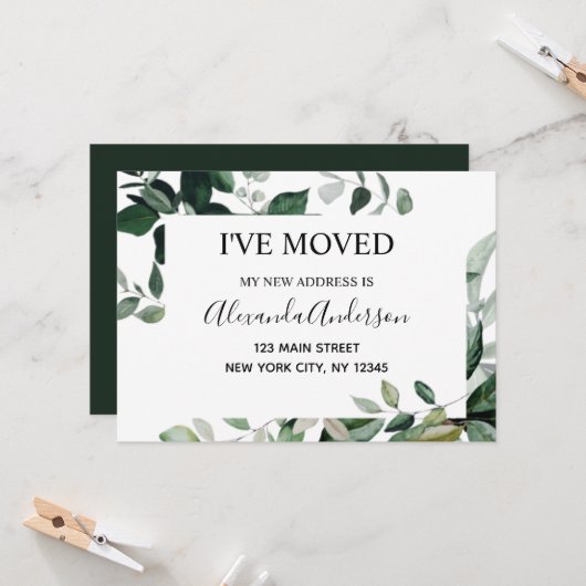 Déménagement Faire-part Eucalyptus verdure (Devant/Arrière en situation)