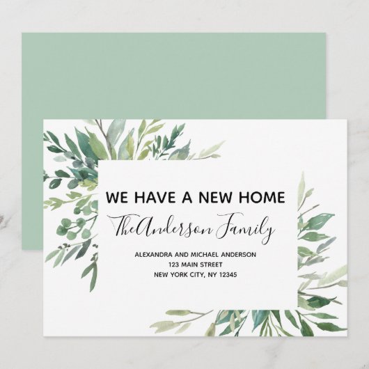 Déménagement Faire-part Eucalyptus verdure (Devant / Derrière)
