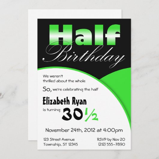 Demi-anniversaire Lime Green Party Invitations (Devant / Derrière)