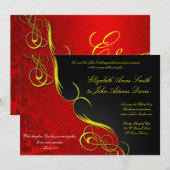 Demi-Damask Faire-part de mariage rouge/noir (Devant / Derrière)