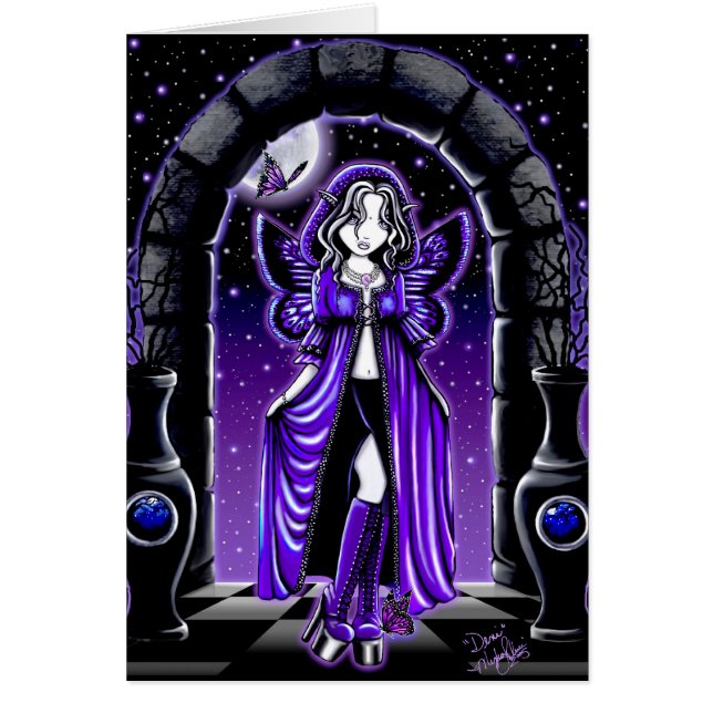 "Demi" Gothic Blue Butterfly Fairy Art Card (Voorkant)