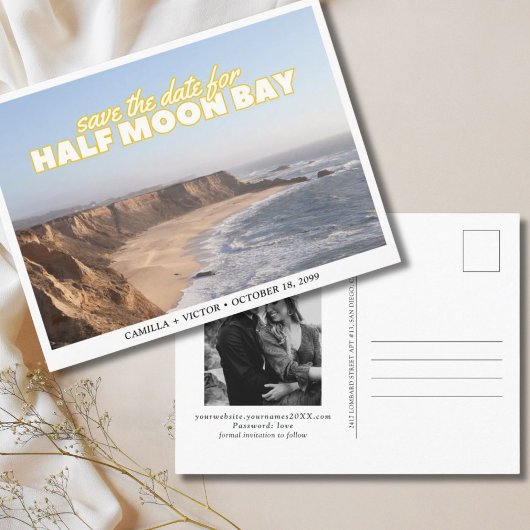 Demi-lune Baie mariage Enregistrer la date Carte p