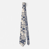 Demin Blue en Taupe Abstract met Monogram Stropdas (Voorkant)